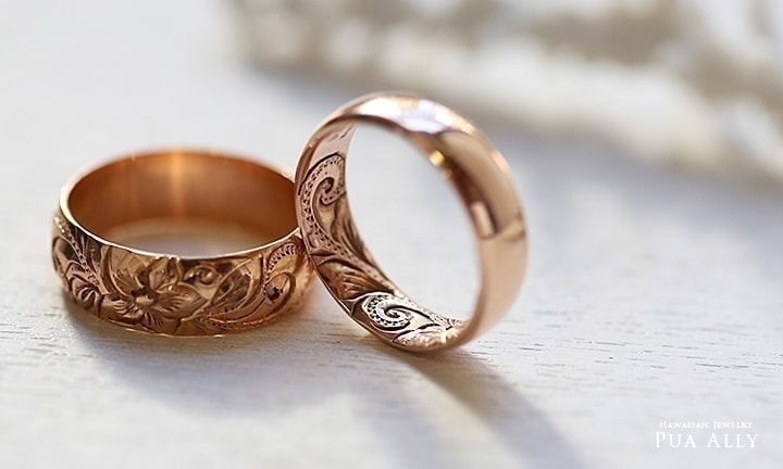 ハワイアンジュエリー 結婚指輪 マリッジリング オーダーメイド K14 14金 ピンクゴールド 模様 クムリポ 内側彫り プアアリ PUAALLY 鍛造