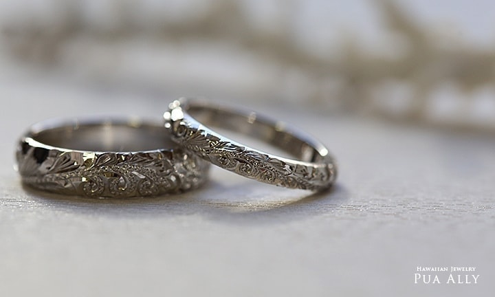 ハワイアンジュエリー 結婚指輪 マリッジリング オーダーメイド プラチナ Pt900  模様 カヒコ プアアリ PUAALLY 鍛造
