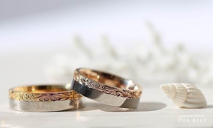 コンビネーションリング 結婚指輪 マリッジリング オーダーメイドのハワイアンジュエリー Pua Ally