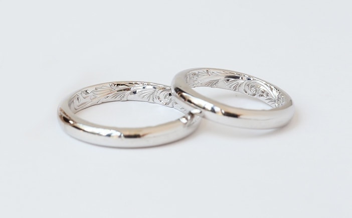 ハワイアンジュエリー 結婚指輪 マリッジリング トリニティーリング オーダーメイド K14 14金 ホワイトゴールド 模様 クムリポ プアアリ PUAALLY 鍛造