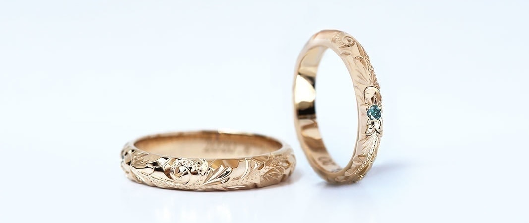 K18ブラウンゴールド　ブルーダイヤモンド　結婚指輪