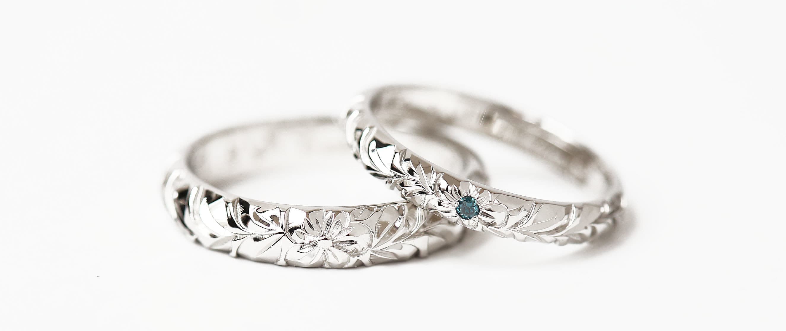 ハワイアンジュエリー 結婚指輪 /マリッジリング| Ptブルーダイヤモンド トラディショナルリング| PUA ALLY（プアアリ）東京 / 渋谷