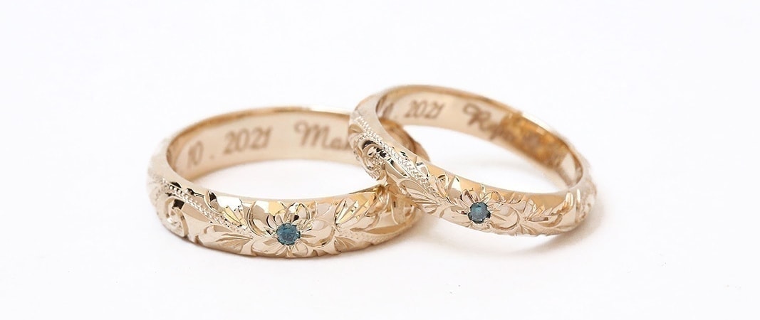 K14YG　イエローゴールド　トラディショナルリング　結婚指輪　ハワイアンジュエリー