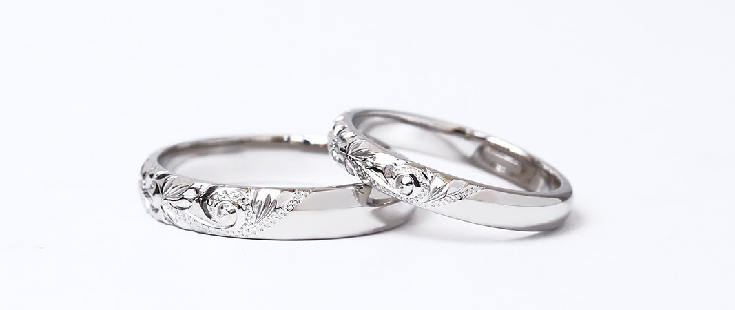 Pt900　プラチナ　ハーフフェイスリング　結婚指輪　ハワイアンジュエリー