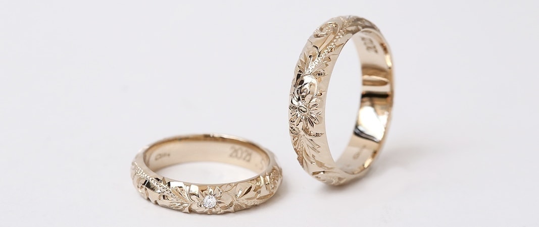 K14BG　ブラウンゴールド　トラディショナル　結婚指輪　ハワイアンジュエリー