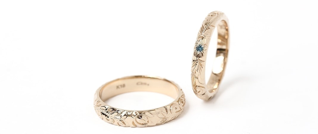K18BG　ブラウンゴールド　トラディッショナル　結婚指輪　ハワイアンジュエリー