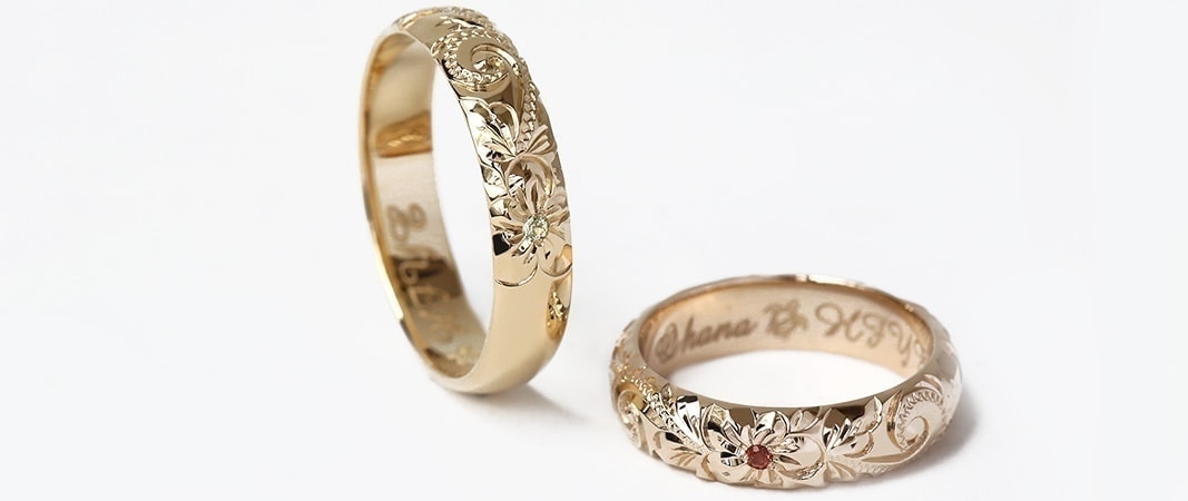 K18YGBG　イエローゴールド　ブラウンゴールド　トラディショナル　結婚指輪　ハワイアンジュエリー