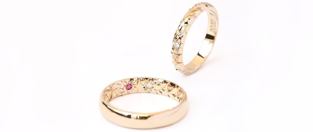 K18BG　ブラウンゴールド　結婚指輪　インサイドリング　ハワイアンジュエリー